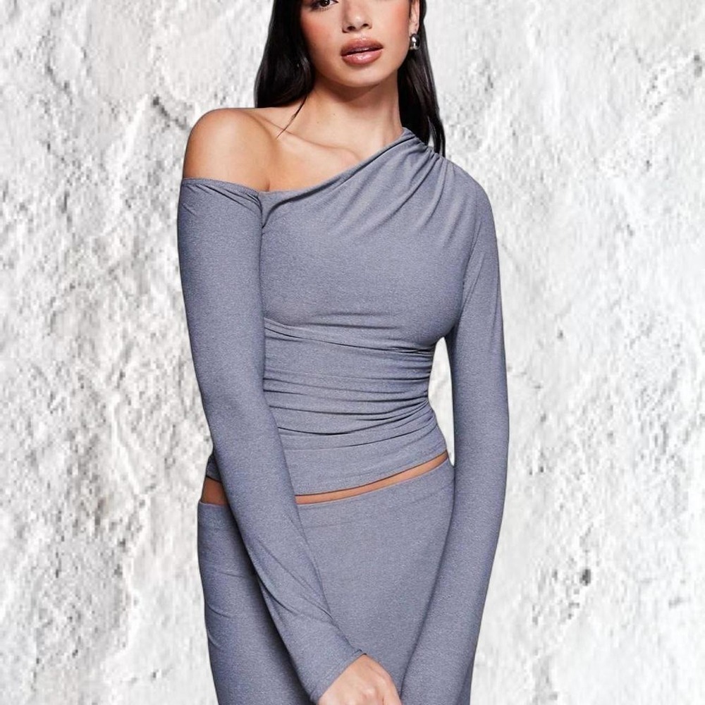 Kaiia ASOS Charcoal Gray Slinky Off Shoulder Top and Maxi Skirt Set US 12 NEW